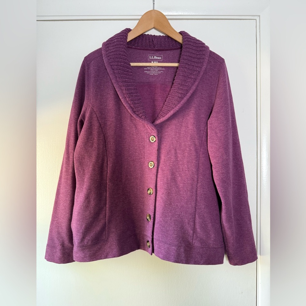 LL Bean Knit Shawl Collar Jersey Sweatshirt Cardigan Soft Girl Cozy Hygge Preppy